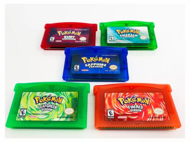 GBA Game Pocket Monster Game Cards Gameboy cartucho compatível com Pokemon  Emerald Ruby Sapphire FireRed LeafGreen versão com GBM/GBA/SP/NDS/NDSL (5  peças) : : Games e Consoles