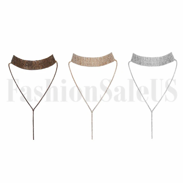Luxury Women Rhinestone Choker Necklace Wedding Party Chain Bib Statement Gift