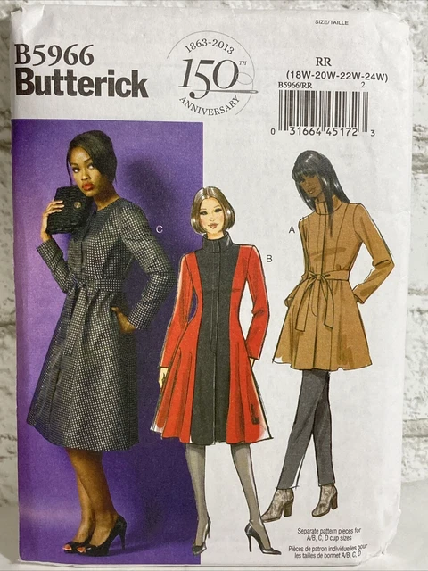 BUTTERICK Sewing Pattern B5966 JACKET COAT BELT  Size RR --18W-24W UN-CUT