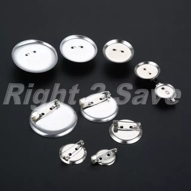 25Pcs Alloy Round Brooch Base Cabochon Blanks Trays Findings DIY 5 Size Silver