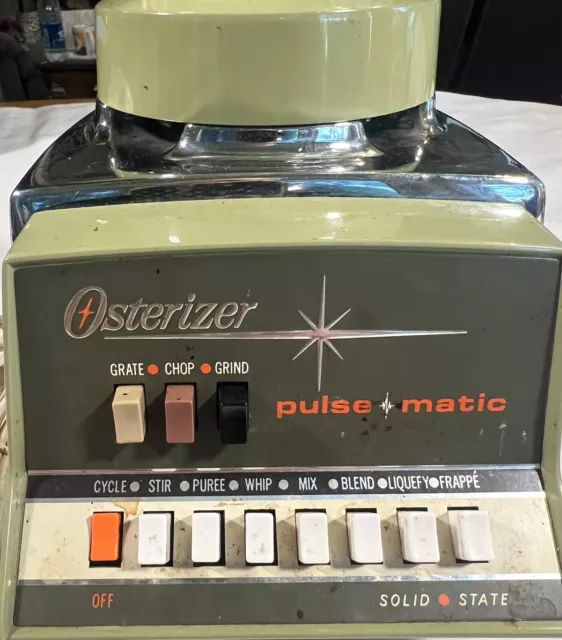 Vintage Oster Osterizer Pulse Matic Glass Blender Chrome Base Avocado Works Well