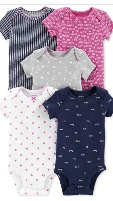 Carters Baby Girl 5- Pack Printed Cotton Bodysuits- 3 Months