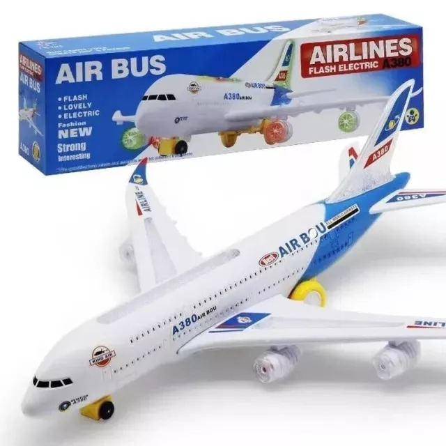 A380 Small Plane Toy  Bump &Go Aircraft Kids Aeroplane LED Lights Music Toy 3+