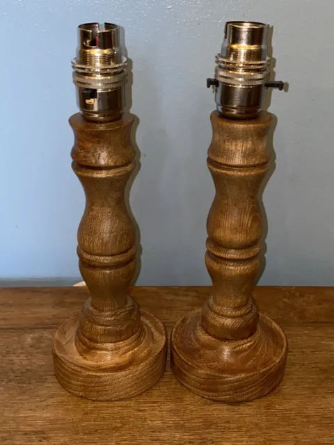 A Pair Of Vintage Turned Wood Table/bedside Lamp’s Made From Candle Holder’s