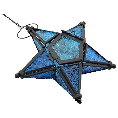 Stunning Star Glass Votive Tea Light Candle Holder Hanging Lighting Lantern W...