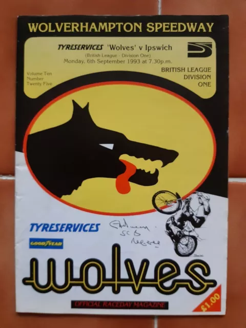 WOLVERHAMPTON vs IPSWICH SPEEDWAY PROGRAMME 06/09/1993 (VERY GOOD CONDITION)