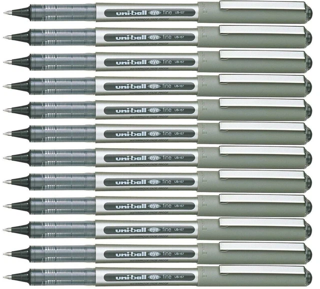 12 X Uniball Eye Fine Ub-157 Stylo Roller Bille 0,7 Mm Encre Noire,...