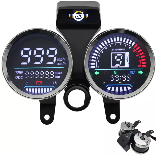 LED Motorcycle Digital Tachometer +Odometer Speedometer Gauge Bracket Universal