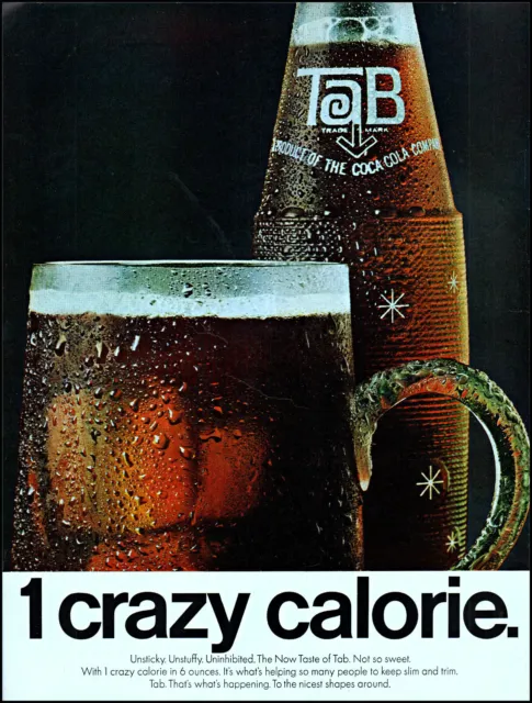 1966 Tab Cola Coke Bottle ice glass 1 crazy calorie retro photo print ad L57