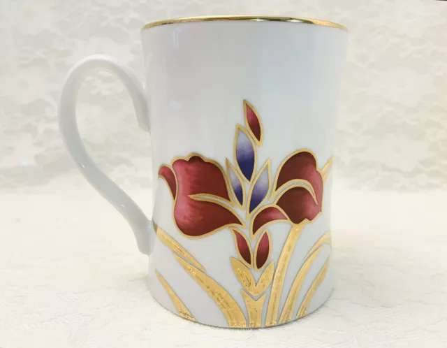 Fitz & Floyd Porcelain Iris Burgundy Coffee Or Tea Mug With Gold Trim Japan 2