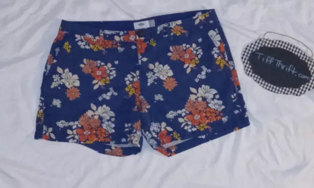 Old Navy Womens Size 12 Blue Floral Print Chino Shorts Low Rise 100% Cotton GB2