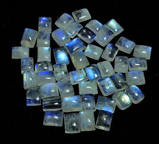 6X8MM Natural Rainbow Moonstone Octagon Cabochon Loose Gemstone 47 Pcs Lot