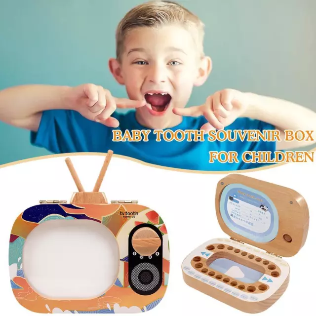 TV Shape Baby Teeth Souvenir Wooden Box to Children's Teeth Save Cartoon Y1S7