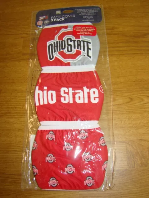 OHIO STATE Buckeyes Face Cover Masks 3 Pack for Adults Red Gray NEW IN PACKAGE!