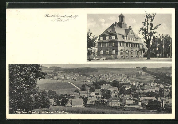 AK Burkhardtsdorf i. Erzgeb., Mittlerer Ortsteil mit Blick auf die Siedlung, Ra