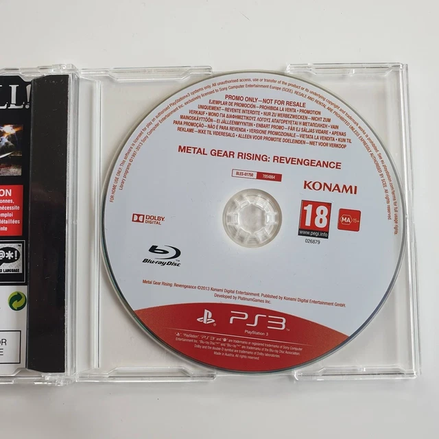 Disque Promo PS3 Metal Gear Rising : Revengeance - Édition "Not For Resale" 2013, Très Bon état, PEGI 18
