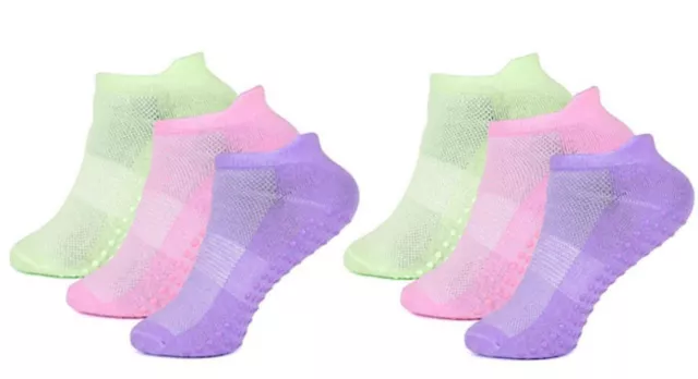 Girls Non Slip Trainer Socks Grippe Cotton Rich Colourful Heel Tab Low Cut Liner