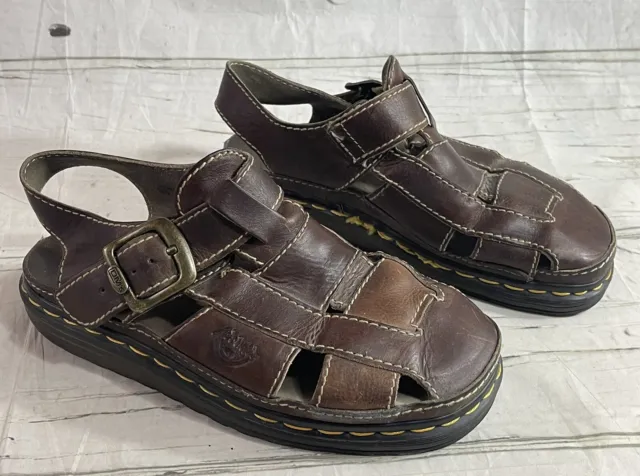 Dr.Martens Vintage Sandals Mens 10 Fisherman Platform Brown Leather Open Toe EUC