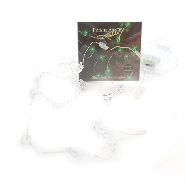 Saint Patricks SHAMROCK WIRE LIGHTS Plastic Battery Powered 20 Lights 29306