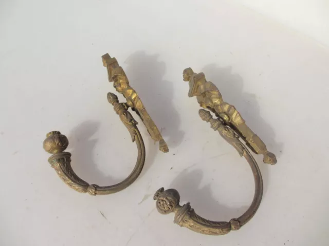 Antique Brass Curtain Tie Backs Hooks French Old Victorian Rococo Urn Vintage