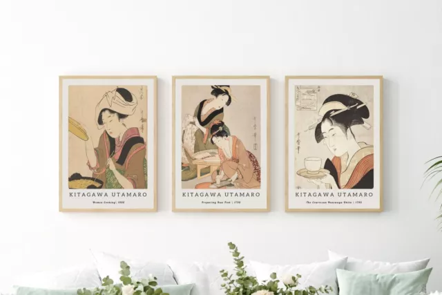 Set of 3 Kitagawa Utamaro Wall Art, Japanese Print, Vintage Print, Home Decor