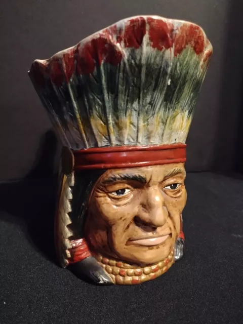 Vintage Native American Chief Head Ceramic Pitcher