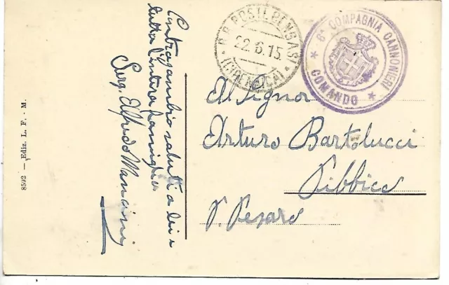 1915 Cirenaica Franchigia Comando 6 Compagnia Cannonieri Su Cartolina Tipi Cost