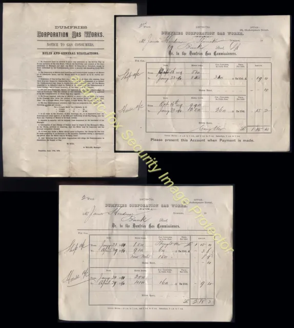 1878-79 DUMFRIES GAS WORKS Account and Rules, Notice to Gas Consumers