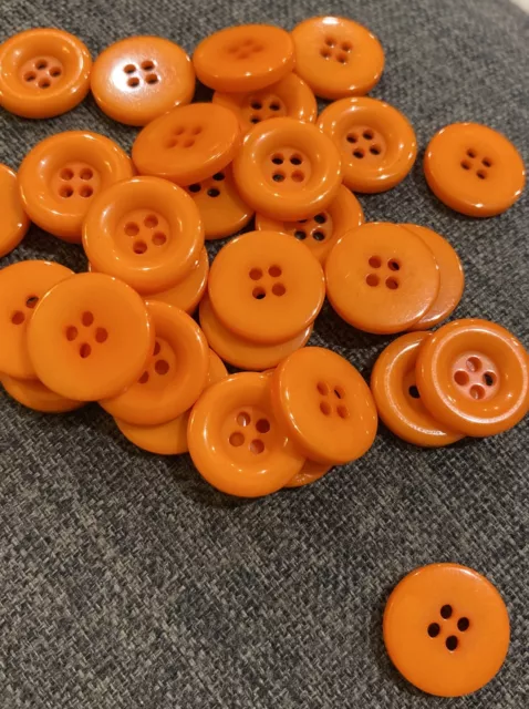 20 X Orange 15mm Four Hole Resin Buttons- Australian Supplier