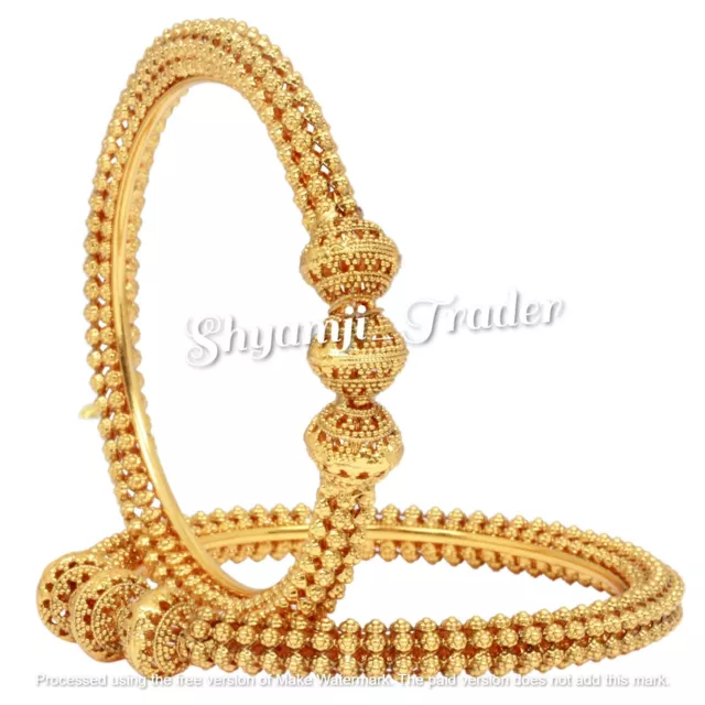 Indian Gold Plated Bridal Polki Bangle Bracelet Kada 2 Pcs Bollywood Jewelry