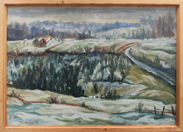 Edgar Blum (1928-2019) - Landschaft mit Bauernhof Westpfalz Ölgemälde 1954