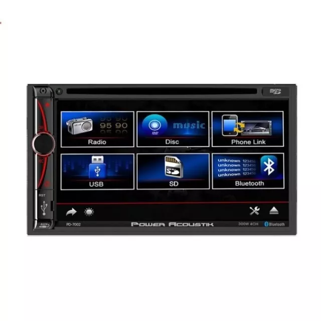 Power Acoustik Pd-7002, 7 Inch Double Din Car Stereo, Dvd Touchscreen Bluetooth