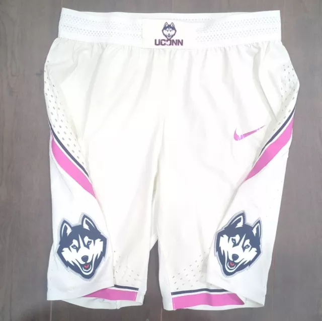 Nike UConn Huskies 2017-18 Women's Team Issued Game Shorts White/Pink Size 32