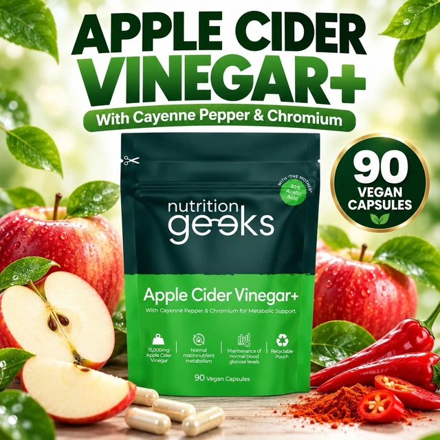 Mutition Geeks NUTRITION GEEKS APPLE Cider Vinegar Capsules with Mother & 30% Acetic ...