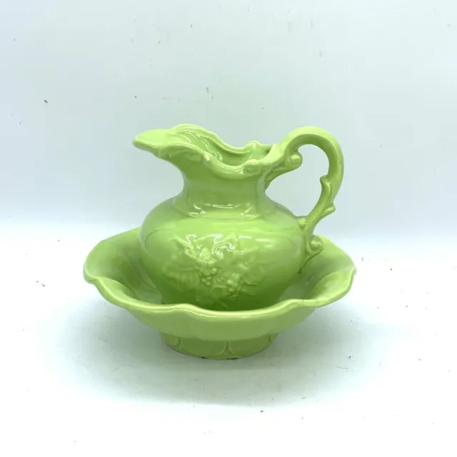 Vintage McCoy Pottery Lime Green Pitcher With Wash Basin Bowl