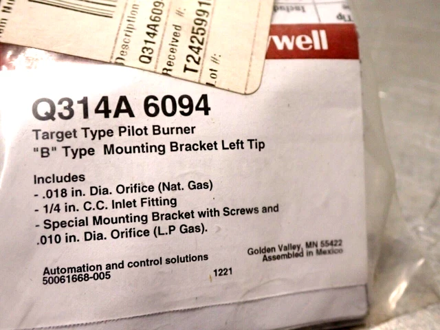 Q314A1694 Honeywell Pilot Burner New #D381