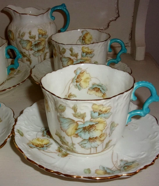 VINTAGE AYNSLEY TEA Set Antique 110 Yr Old 13 Pc Cups Saucers Hand