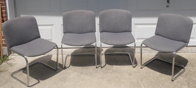 1960’s Italian Mid Century Modern Upholstered Chrome Tubular Cantilever Chairs