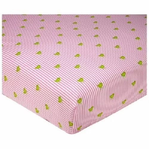 Sadie & Scout Pink Pinstripe Birds Cotton Fitted Crib or Toddler Sheet Girl NEW