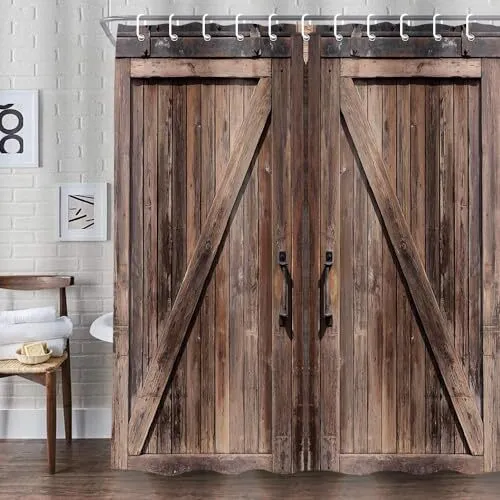 Old Barn Door Shower Curtain, Wooden Barn Door Garage Door Americans Styles