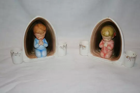 1959 Hold Howard Japan Praying Boy and Girl Candle Holder