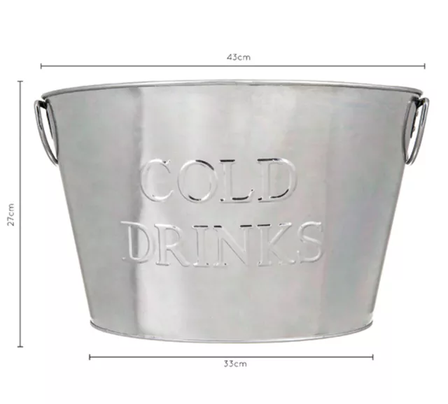 24L Cold Drinks Galvanised Steel Oval Tub Beverage Beer Lager Outdoor Ice Bucket 3