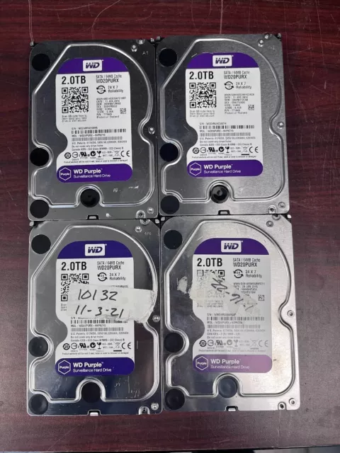 (Lot of 4) Western Digital Purple 2TB SATA 3.5"  WD20PURX-64P6ZY0 #27