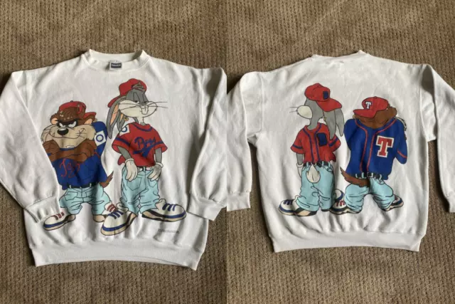 Vintage Looney Tunes Taz & Bugs Bunny Sweatshirt Front Back Tultex 1992