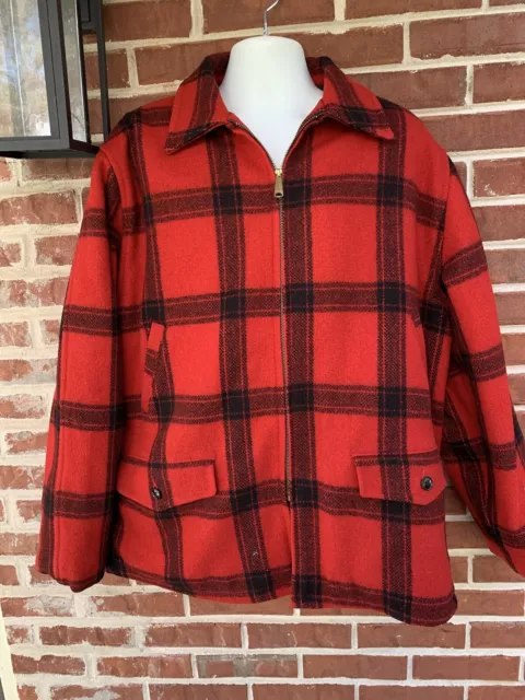 VTG Men Mackinaw Red Black Plaid Wool Hunting Coat Jacket Woolrich Filson Sz XXL