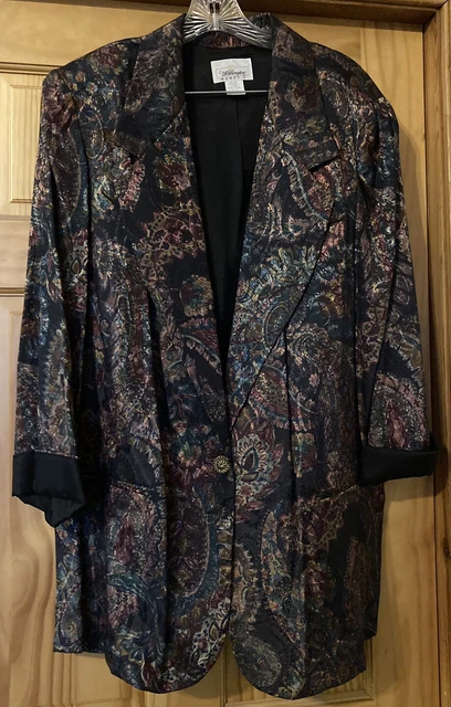 Worthington Women’s Jacquard Metallic Blazer 24W Paisley Satin Shoulder Pads VTG