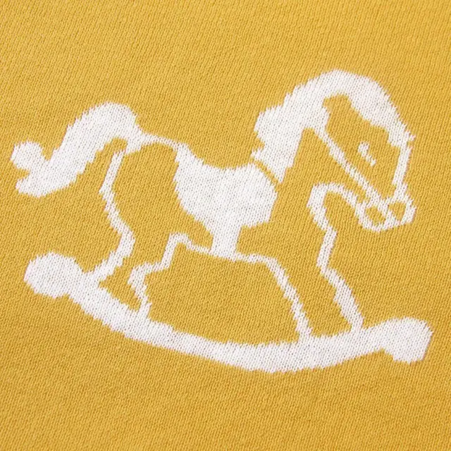 Rocking Horse Yellow 100% Cotton Cellular Blanket Ideal for Prams, cots, car Sea 2