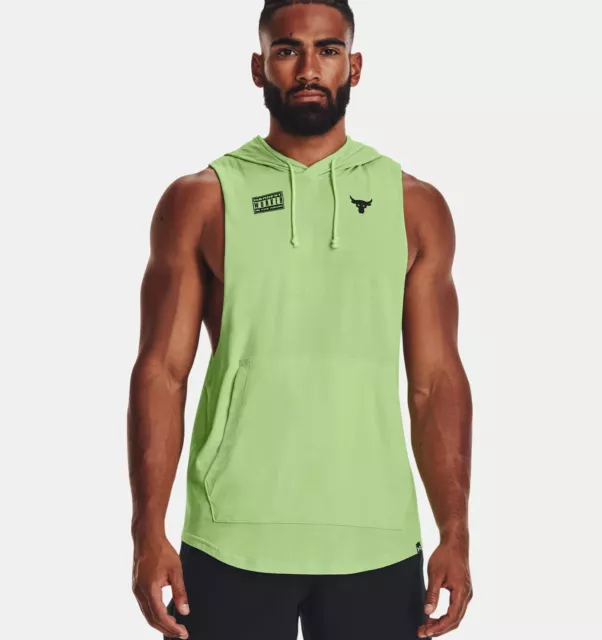 Under Armour UA Men's Project Rock Show Your Work Sleeveless Hoodie Lime XL NWT