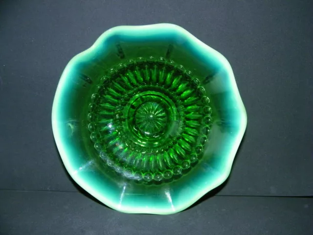 Jefferson Glass Barbells Green Opalescent Wavy Edge Bon Bon Brides Dish Bowl