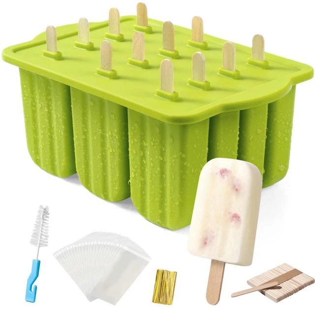 Popsicle Molds, 12 Pieces Silicone Easy-Release Popsicle Maker with Sticks+Brush